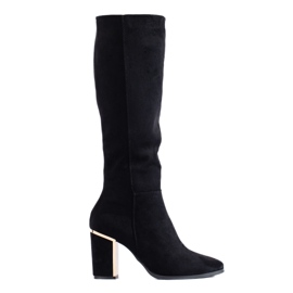 Czarne eleganckie kozaki zamszowe na słupku Shelovet