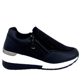 Sneakersy sportowe damskie na koturnie czarne błyszczące