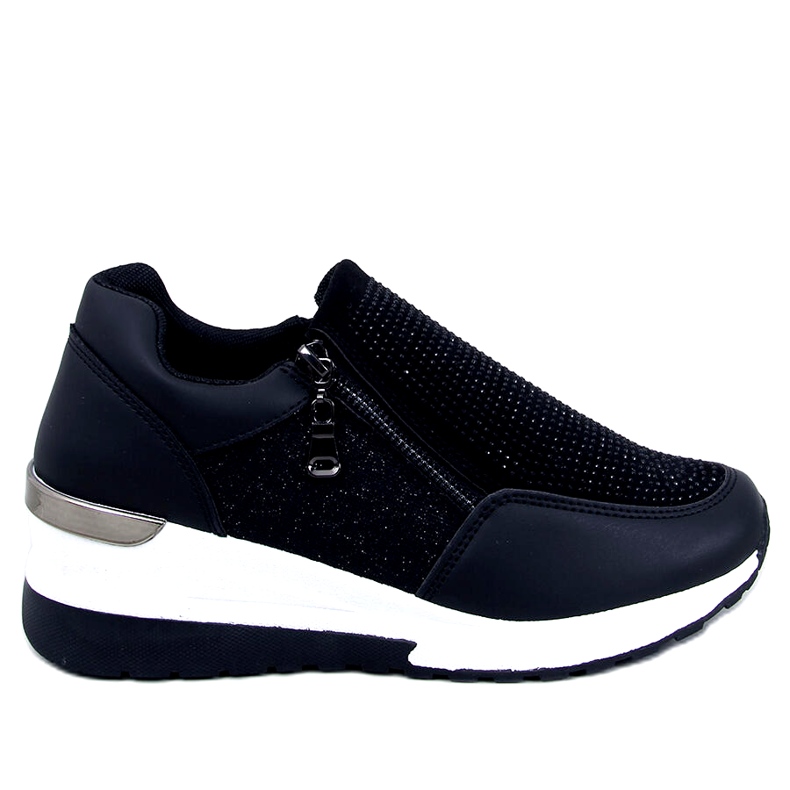Sneakersy sportowe damskie na koturnie czarne błyszczące
