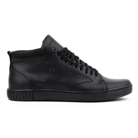 Polbut Buty skórzane męskie sneakersy 2108 czarne lico