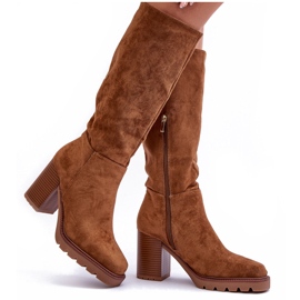 FJ1 Kozaki Zamszowe Na Masywnym Obcasie Brązowe Virdana