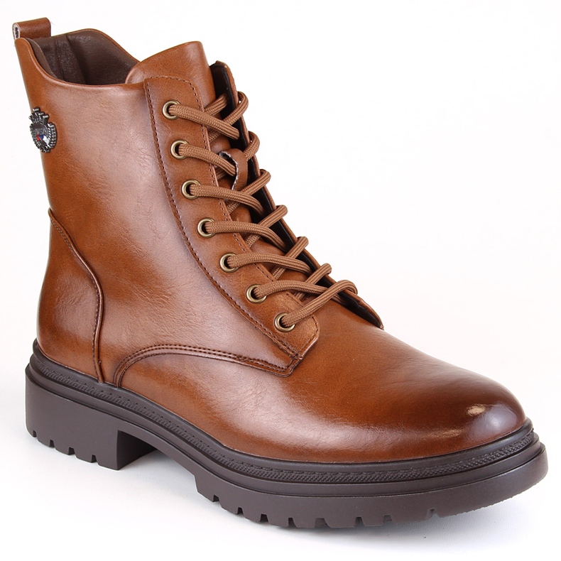 Botki damskie sznurowane i na suwak brązowe Potocki SZ12203