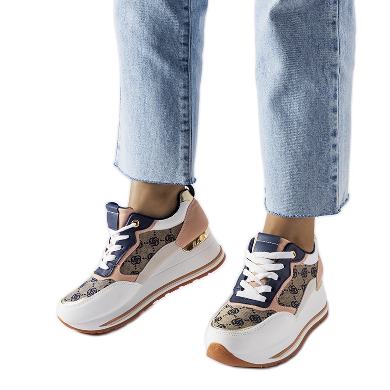 Inna Biało-różowe sneakersy na koturnie Rouxi białe