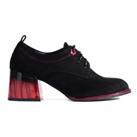 Zamszowe czarne półbuty na słupku Shelovet