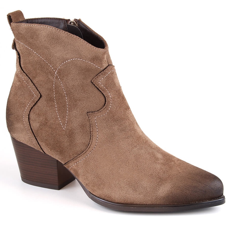 Botki damskie kowbojki ocieplane brązowe Potocki SZ12186