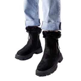 Czarne śniegowce damskie eko-zamsz Trigoso