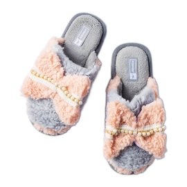 Szaro-różowe kapcie z kokardką Bow szare