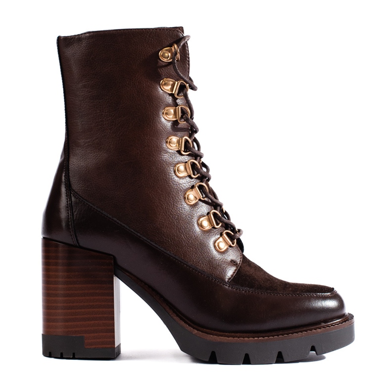 Wiązane brązowe botki na słupku Vinceza
