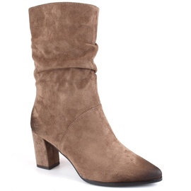 Kozaki damskie krótkie marszczone ocieplane brązowe Vinceza 58146