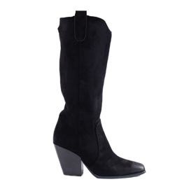 Czarne zamszowe kowbojki damskie na obcasie Shelovet