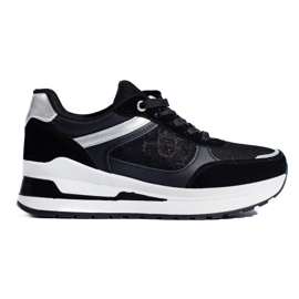 Czarne damskie sneakersy z białą wstawką Shelovet