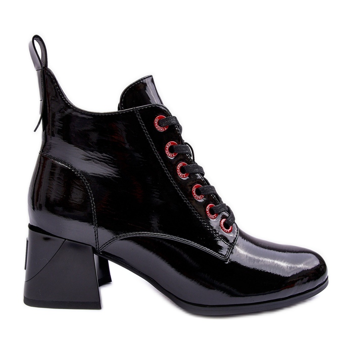 Niskie Lakierowane Botki Sznurowane S.Barski MR870-66 Czarne