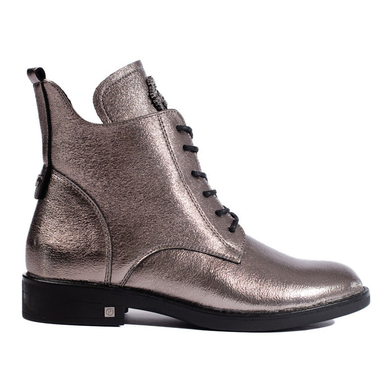 W. Potocki Srebrne botki na płaskim obcasie Potocki brązowe