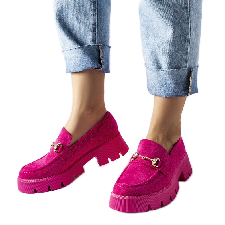 Różowe mokasyny z klamerką i cyrkoniami Gaiola