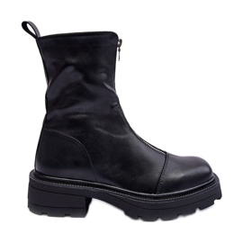 Damskie Botki Skórzane Z Suwakiem Czarne Aravalur