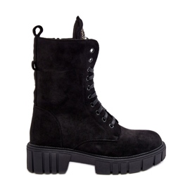 Zamszowe Botki Workery Z Biżuteryjną Ozdobą Czarne Marx