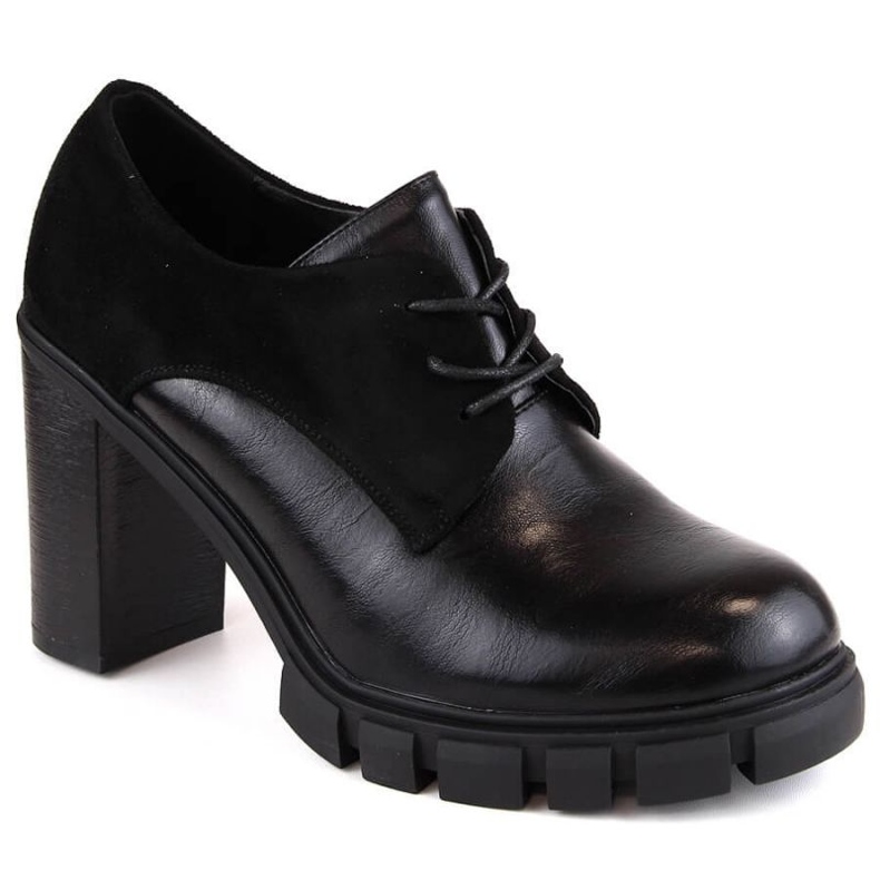 Półbuty na słupku i platformie M.Daszyński W SAN19A czarne