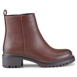 Klasyczne brązowe botki damskie z ekoskóry