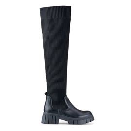 Czarne kozaki nad kolano z elastyczną cholewką
