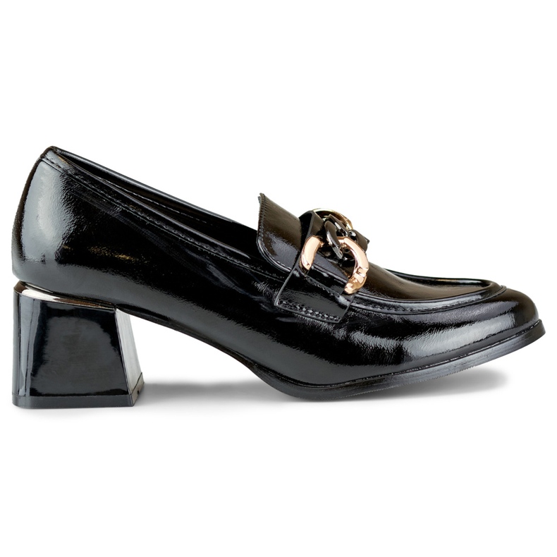 Lakierowane czarne półbuty damskie na niskim słupku