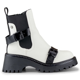 Białe workery damskie ze sprzączkami