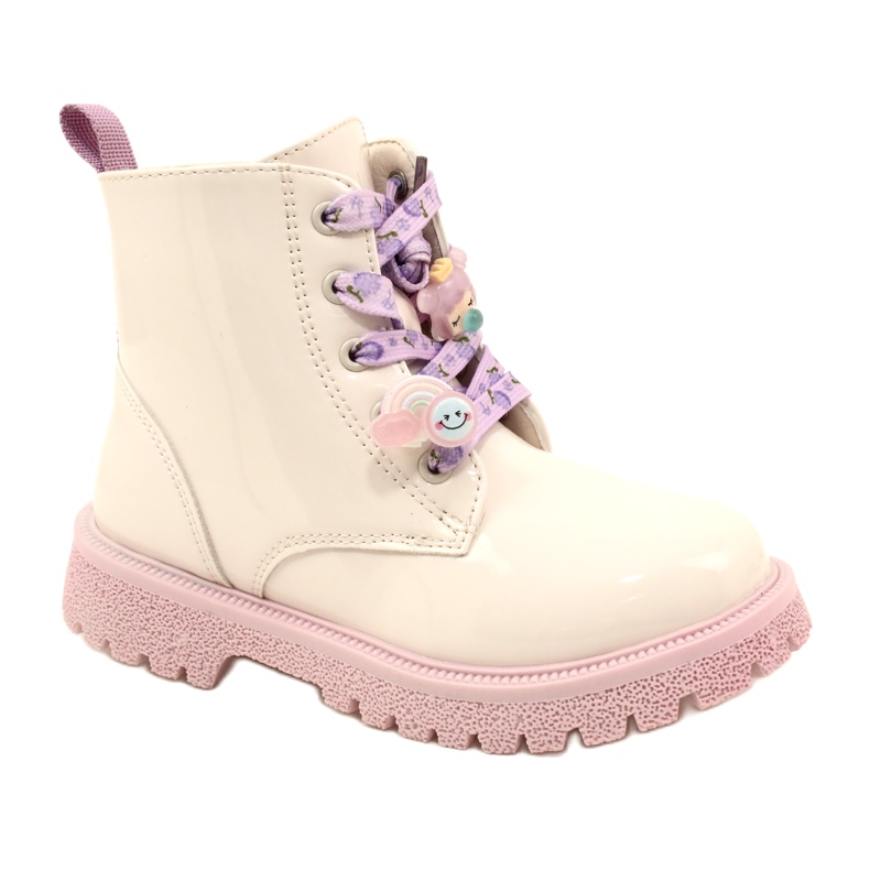 Botki Lakierowane Ze Spinkami Ozdobnymi Miss 23DZ23-6582 beżowy