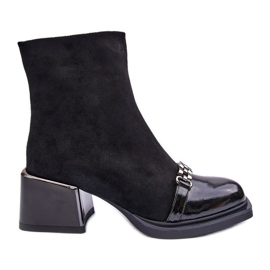 Zamszowe Botki Na Masywnym Klocku S.Barski MR870-70 Czarne