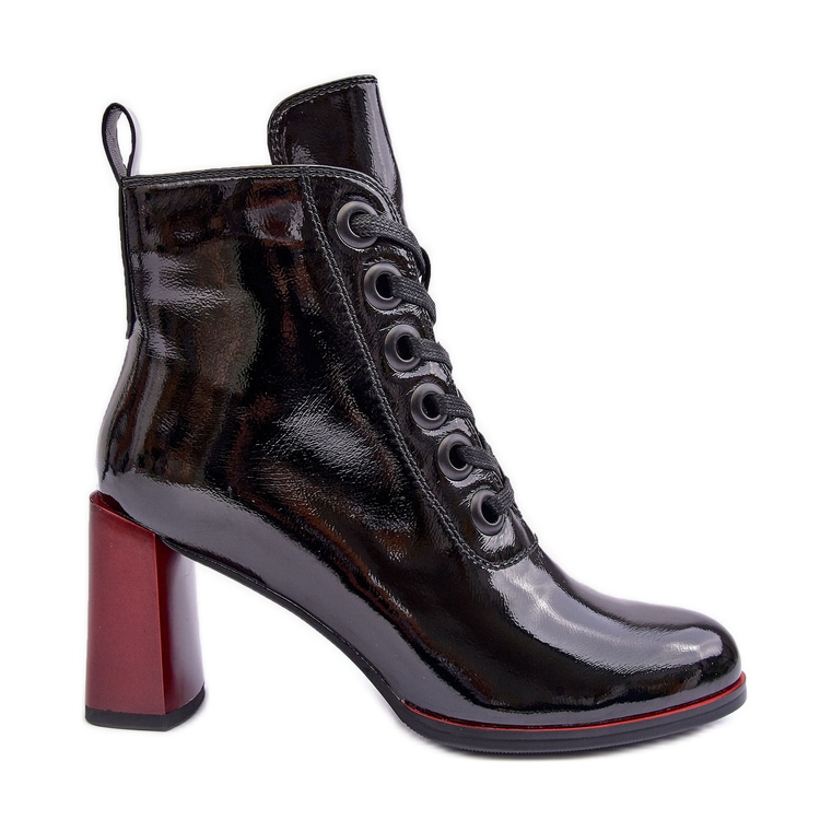 Lakierowane Sznurowane Botki Na Słupku S.Barski MR870-15 Czarne