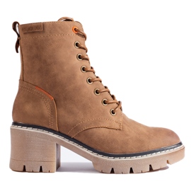 Wiązane brązowe zamszowe botki na słupku Shelovet