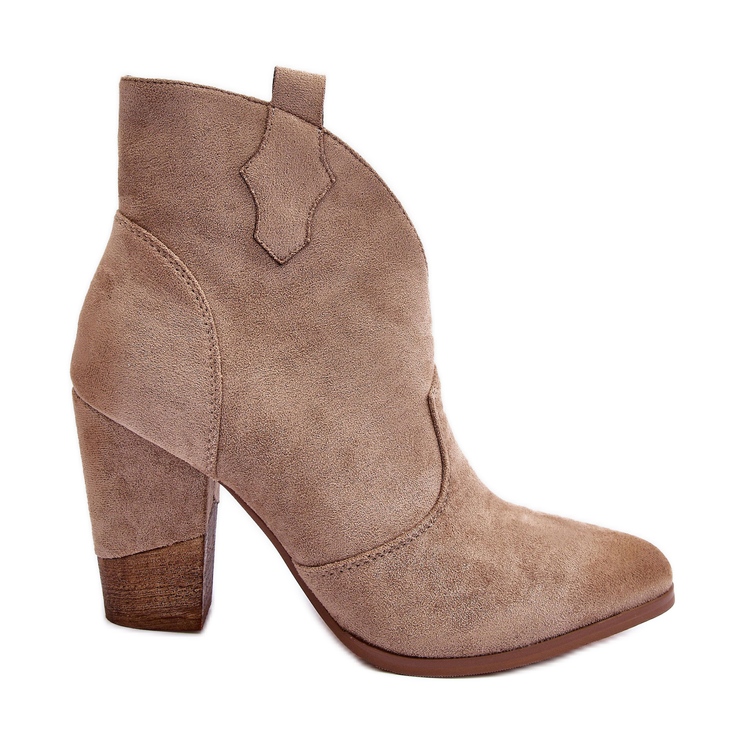 PS1 Zamszowe Botki Kowbojki Na Słupku Beżowe Tanner beżowy