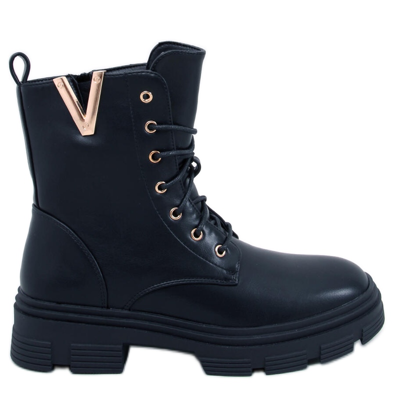 Botki militarne sznurowane Clend Black czarne