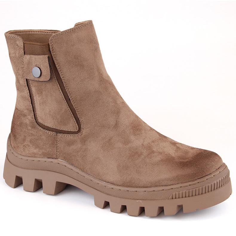 Zamszowe botki damskie trapery z kieszonką ocieplane brązowe Potocki SZ12163