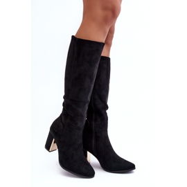 Kozaki Przed Kolano Na Słupku Zamszowe Czarne Kilrenita