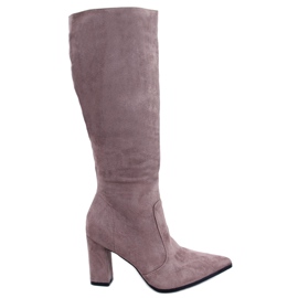 Kozaki na obcasie zamszowe Farrah Khaki beżowy