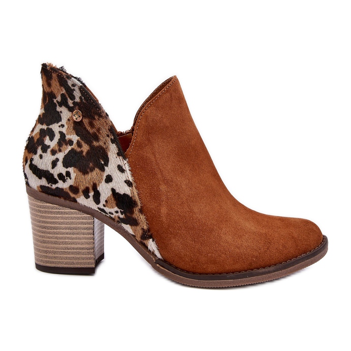 Damskie Skórzane Botki Na Słupku Maciejka Brązowe 04492-98