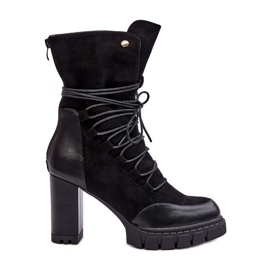 Damskie Botki Na Słupku Z Wiązaniem Czarne Artie