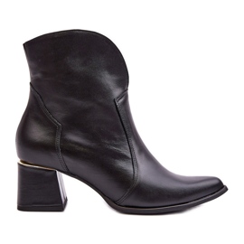Lewski Shoes Skórzane Botki Kowbojki Damskie Na Obcasie Czarne Lewski 3166/B/2
