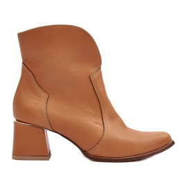 Lewski Shoes Skórzane Botki Kowbojki Damskie Na Obcasie Camel Lewski 3166/B/2 brązowe