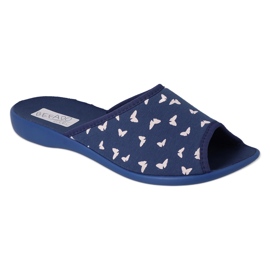Befado kapcie damskie pu 254D150 granatowe w motyle niebieskie
