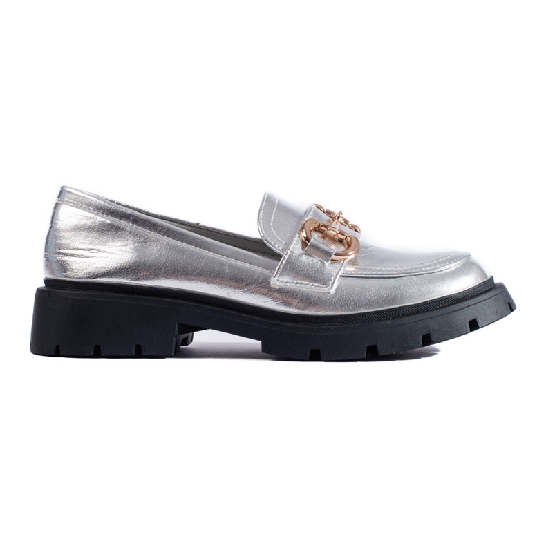 Srebrne mokasyny na grubej podeszwie Shelovet srebrny