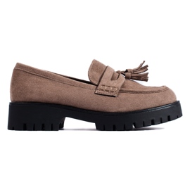 Zamszowe mokasyny z frędzlami ciemnobeżowe Shelovet beżowy
