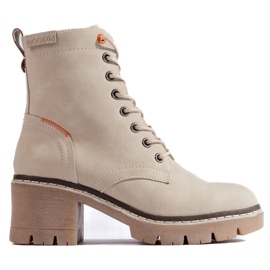 Wiązane beżowe zamszowe botki na szerokim słupku Shelovet beżowy