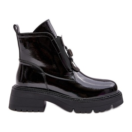 Lakierowane Botki Damskie Z Ozdobą Czarne S.Barski MR870-53