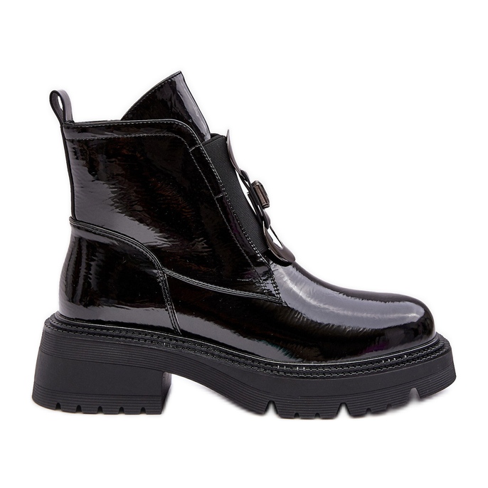 Lakierowane Botki Damskie Z Ozdobą Czarne S.Barski MR870-53