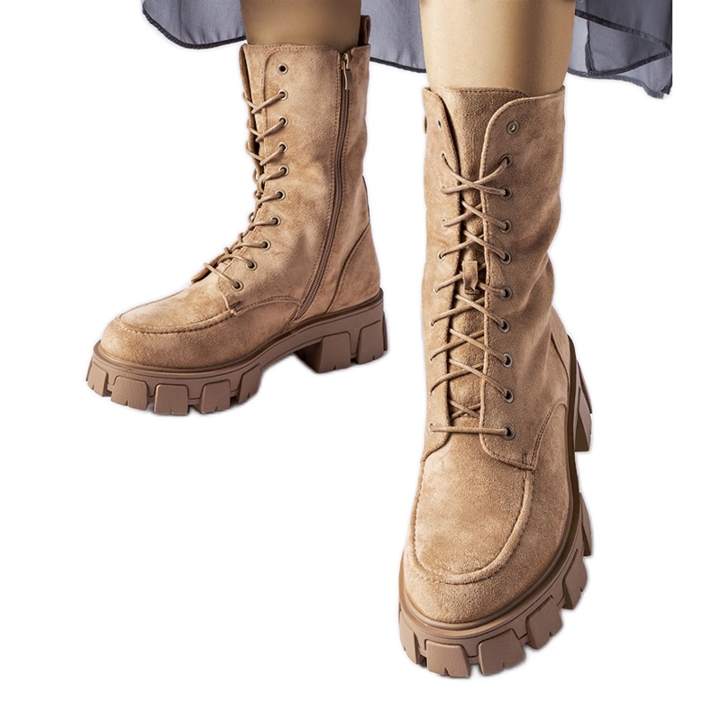 Jasnobrązowe ocieplane wysokie botki Ines beżowy