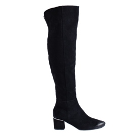 Zamszowe czarne kozaki na niskim słupku Vinceza