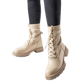 Beżowe ażurowe skarpetowe botki Portico beżowy