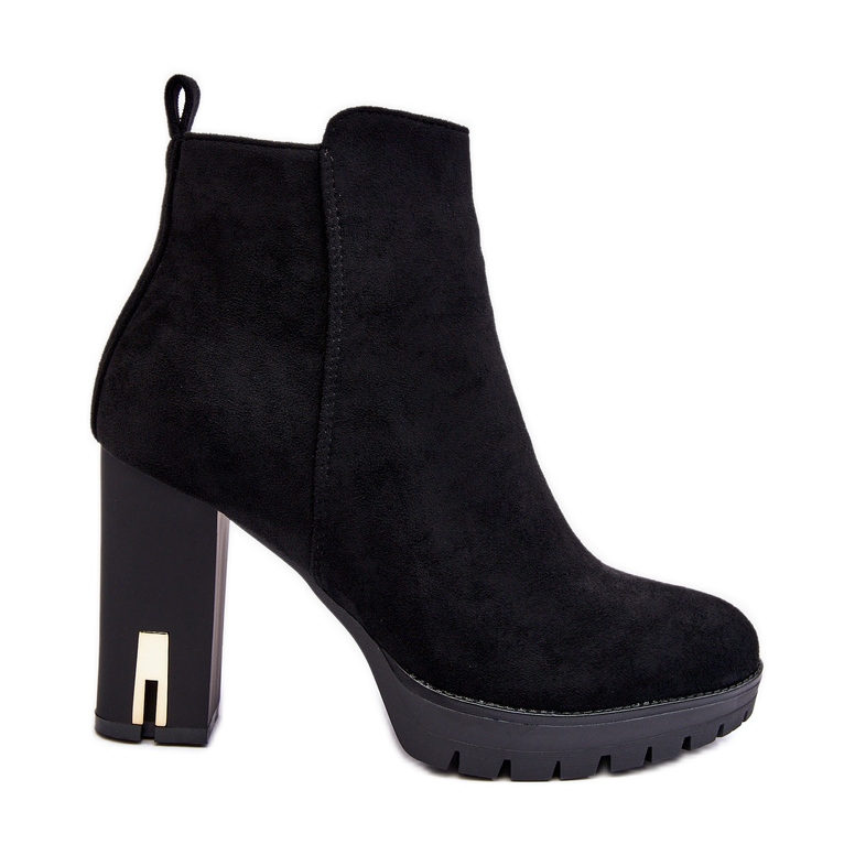 Zamszowe Klasyczne Botki Na Obcasie Czarne Amy