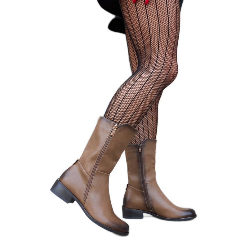 Brązowe ocieplane wysokie botki Mayonga