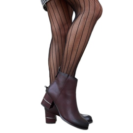 Bordowo-czarne botki na ozdobnym słupku Batista czerwone